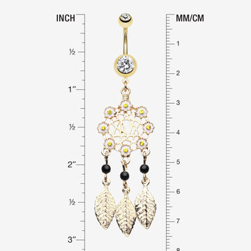Detail View 1 of Golden Daisy Glam Dreamcatcher Belly Button Ring-Clear Gem